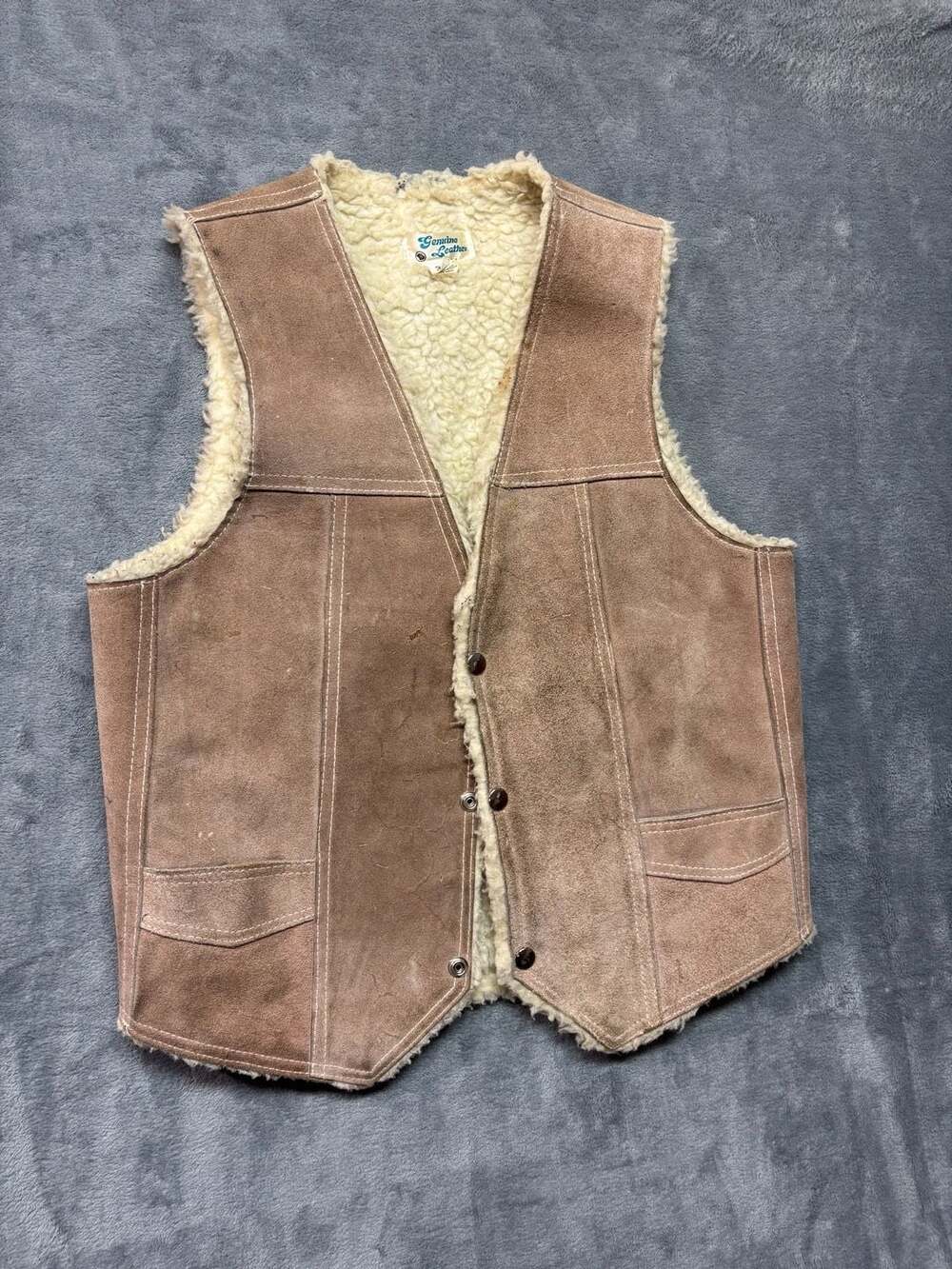 Vintage Genuine Leather Shearling Lined Vest Size 38